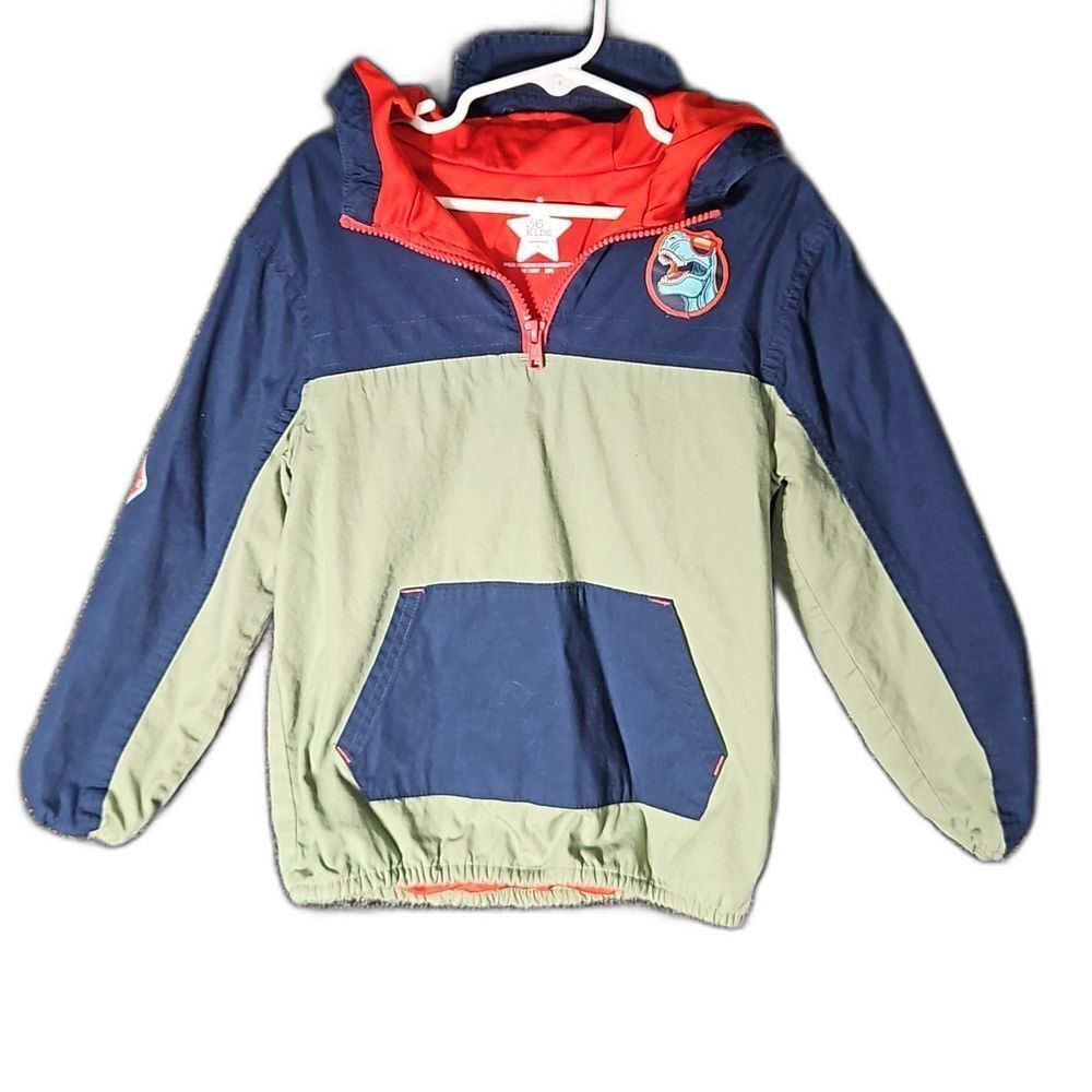 365 Kids Pullover Jacket Tan Navy Orange Dinosaur Size 6 Quarter 1/4 Zip